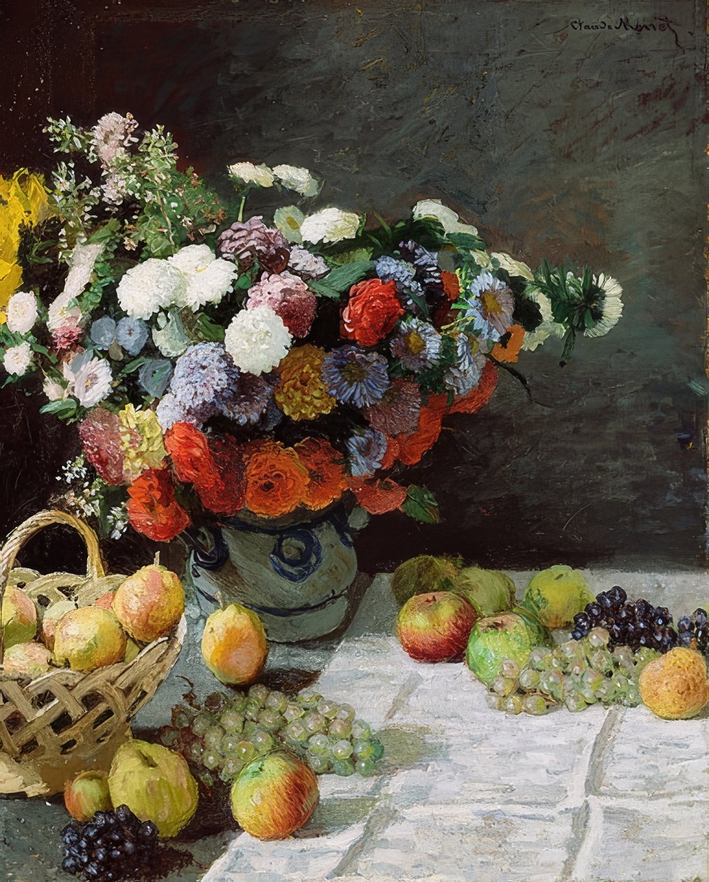 Çiçekler ve meyveler ile natürmort. 1869 by Claude Monet