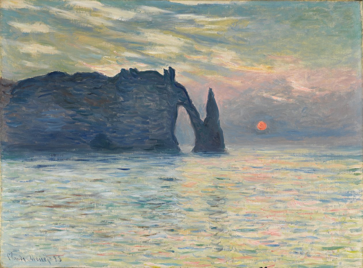 Uçurum, Etretat, Gün Batımı, 1882-1883 by Claude Monet