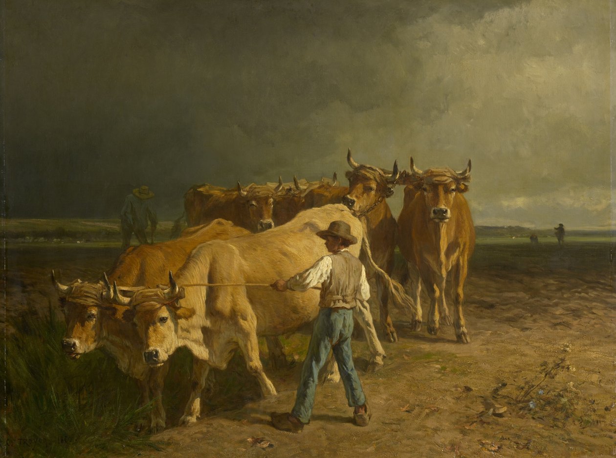 Öküz Çiftçiliği, 1860 by Constant Emile Troyon