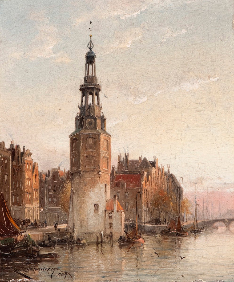 The Montelbaanstower in Amsterdam. by Cornelis Christiaan Dommersen