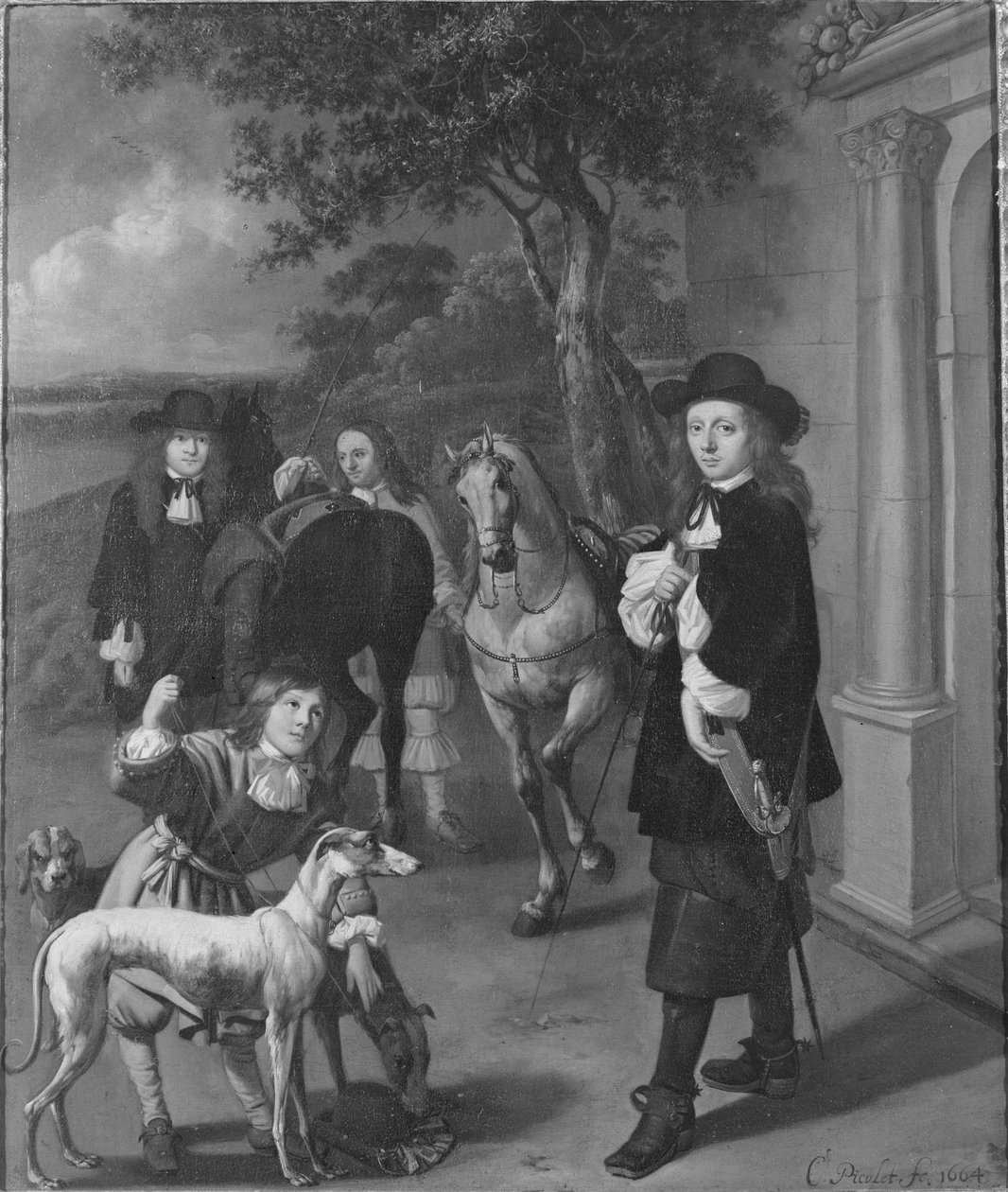 İki genç adam ata binmeye hazır by Cornelis Picolet