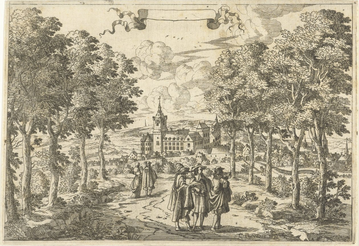Yürüyüşçüler ve bir kale by Cornelis Elandts
