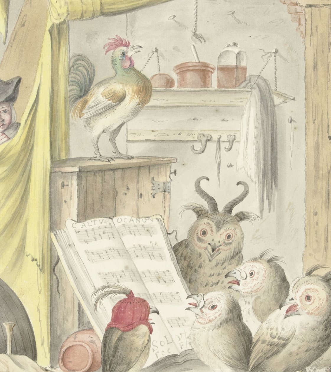 Kuş konseri ile iç by Cornelis Saftleven (possibly)