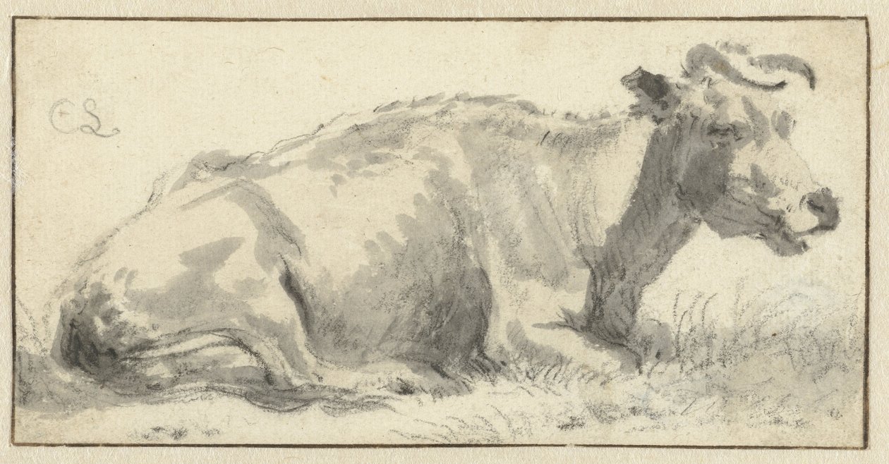 Sağda yatan inek by Cornelis Saftleven