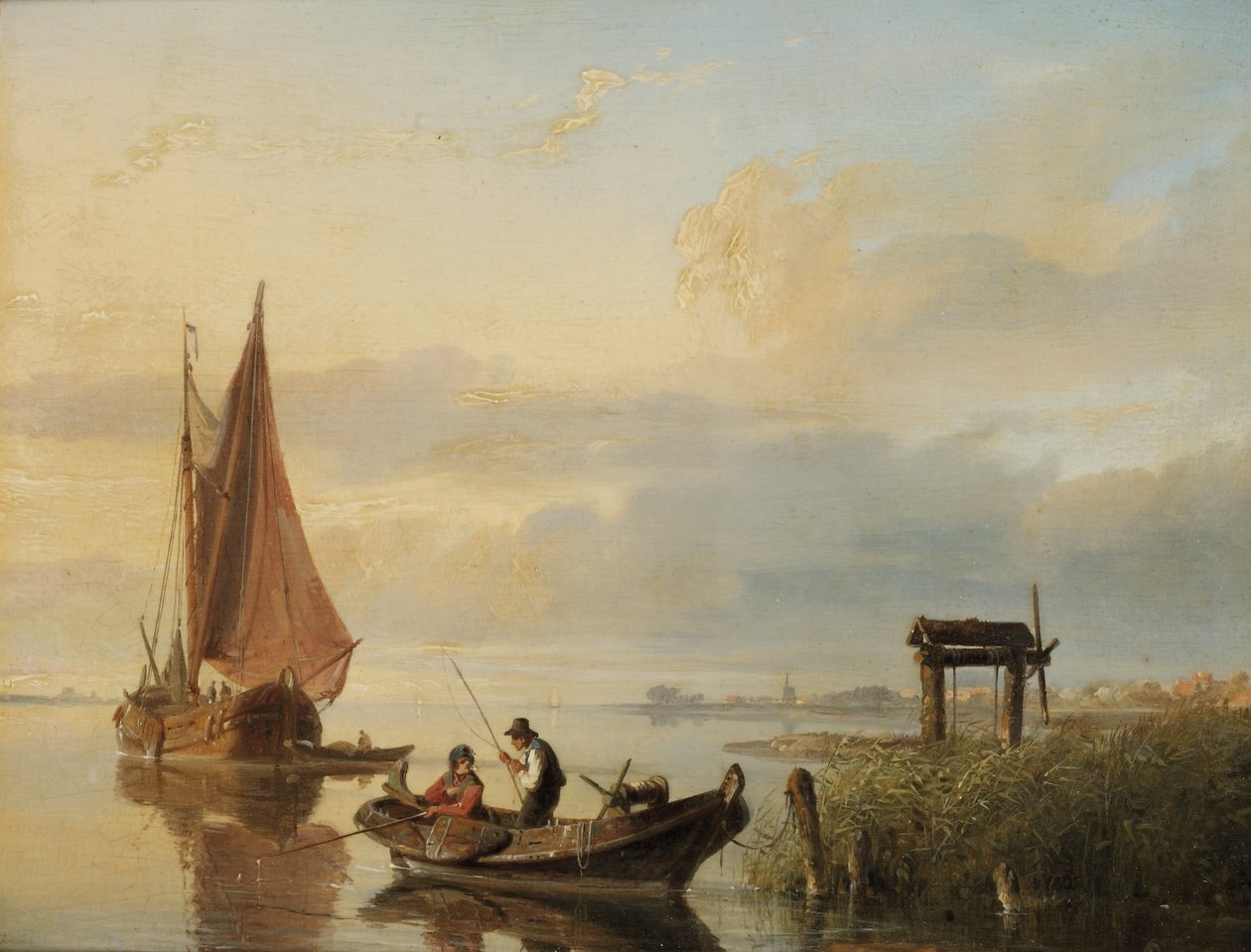 Gün batımında balıkçı gemileri by Cornelis Springer