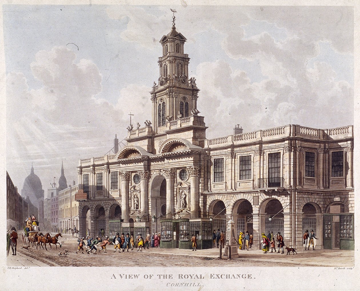 Royal Exchange 2. dış cephe, Londra, 1816 by Daniel Havell