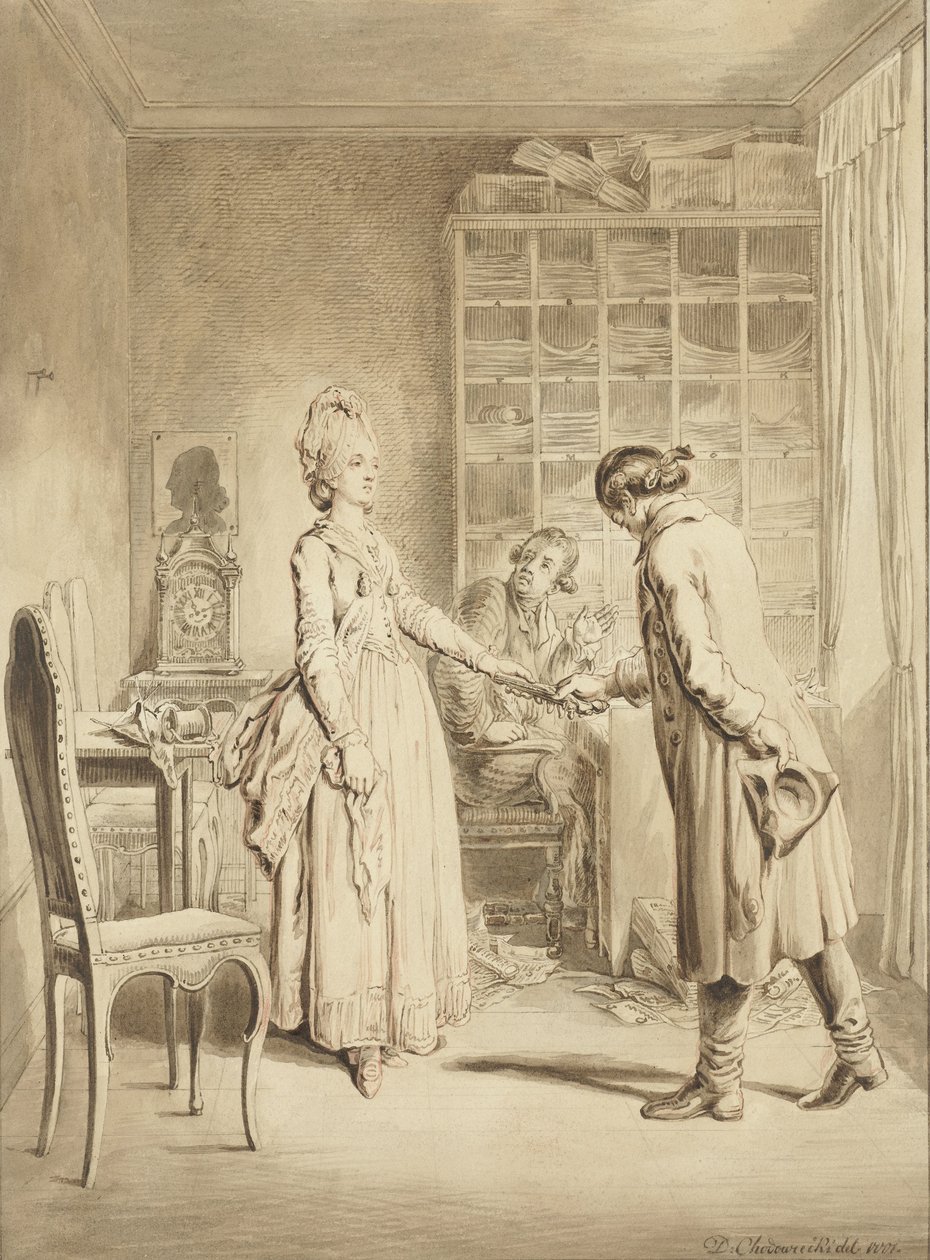 Lotte tabancaları Werther'in hizmetçisine verir by Daniel Nikolaus Chodowiecki