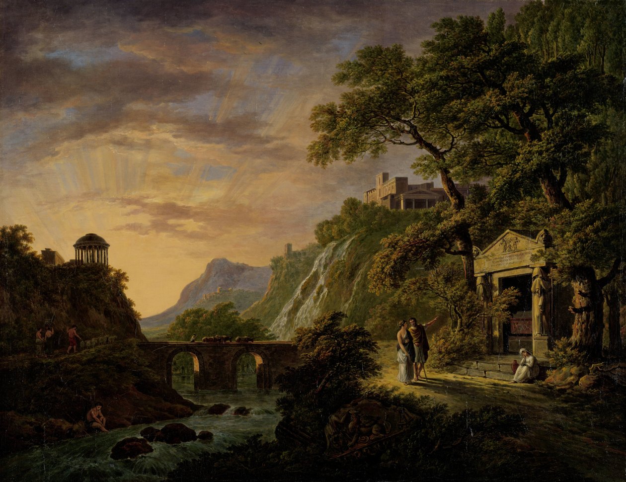 Batan güneş ile Arcadian manzara by Daniël Dupré