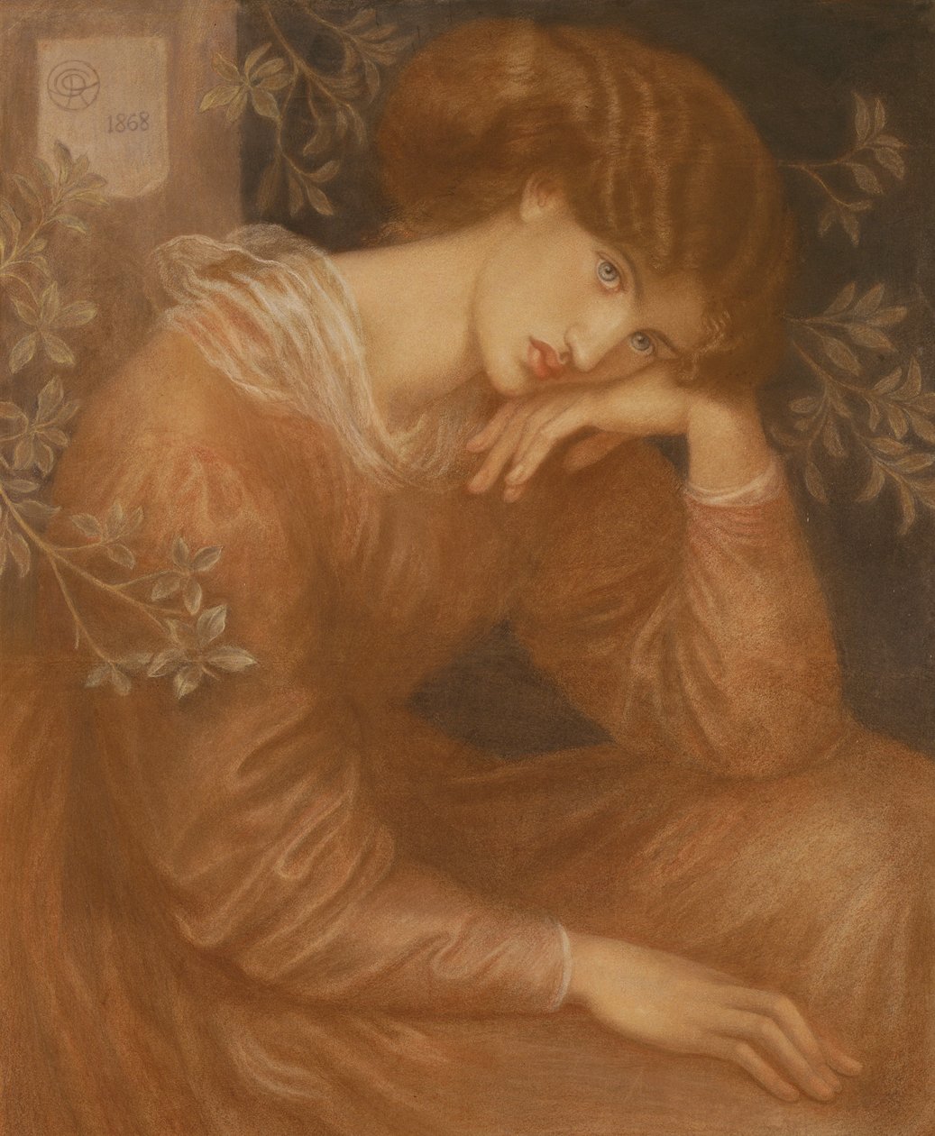 Reverie, 1868 (kağıt üzerinde renkli tebeşir) by Dante Gabriel Charles Rossetti