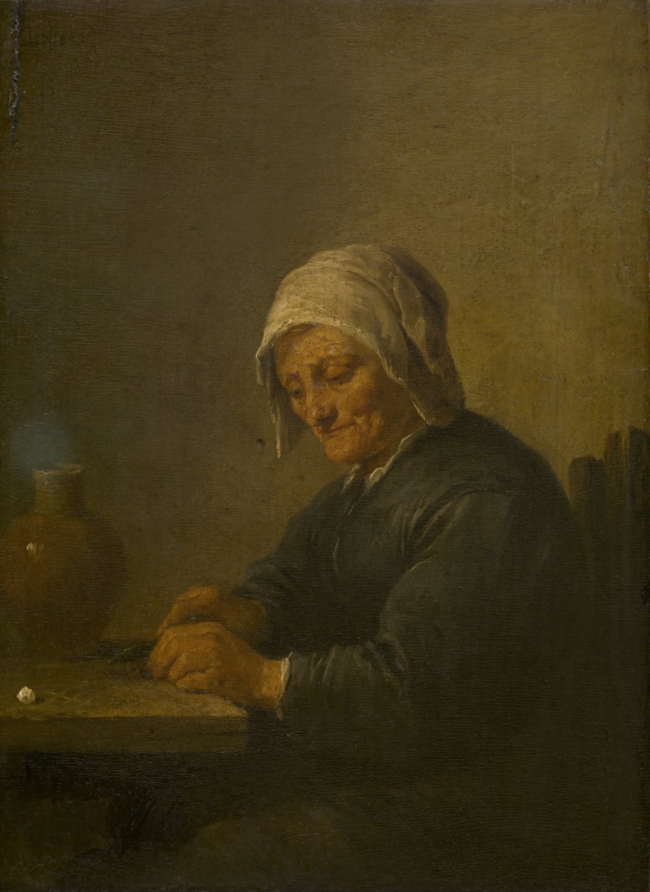 Yaşlı kadın kesme tütün by David Teniers the Younger