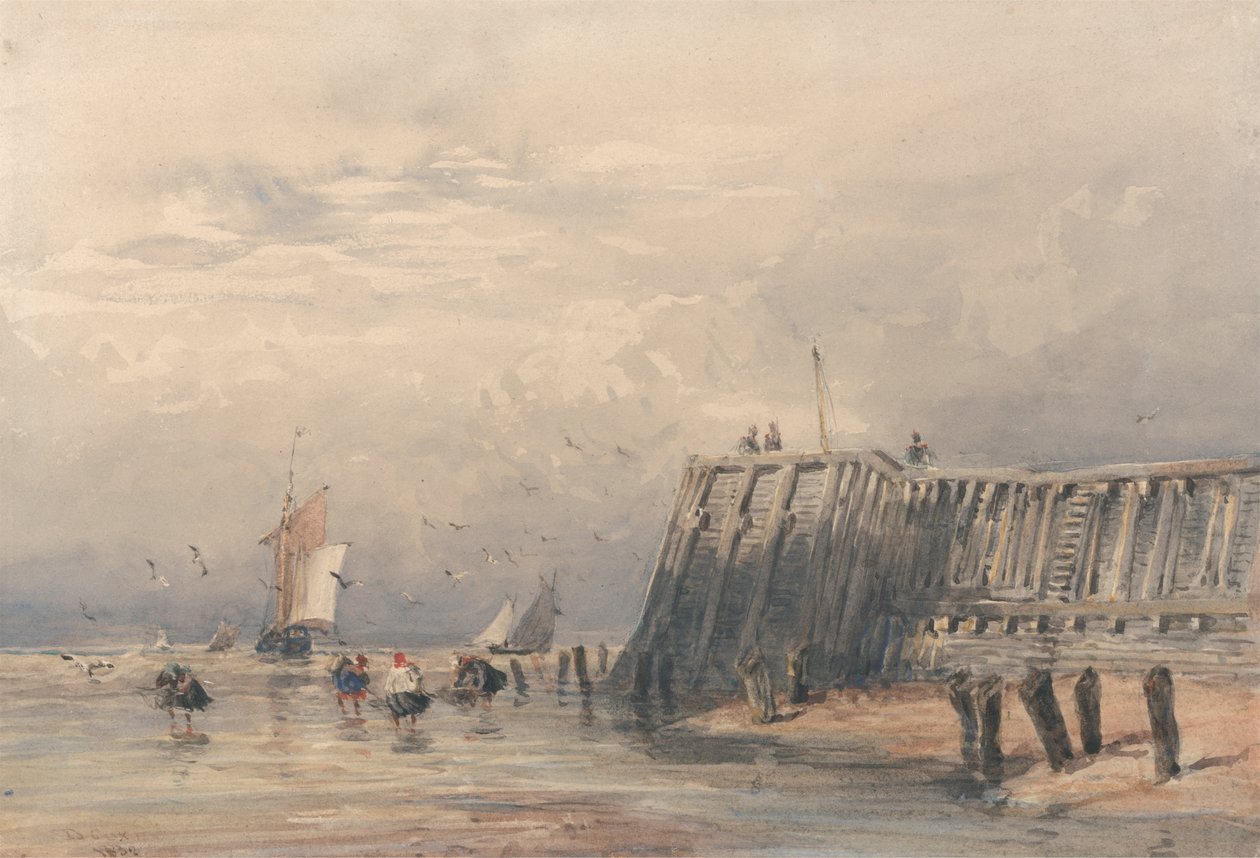 Bir İskeleden Yelkenli Mavnalar ve Karidesler by David Cox