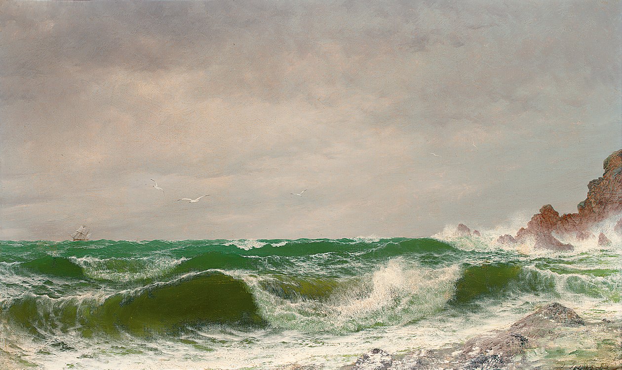 Kayalık bir sahile çarpan dalgalar, 1885 by David James
