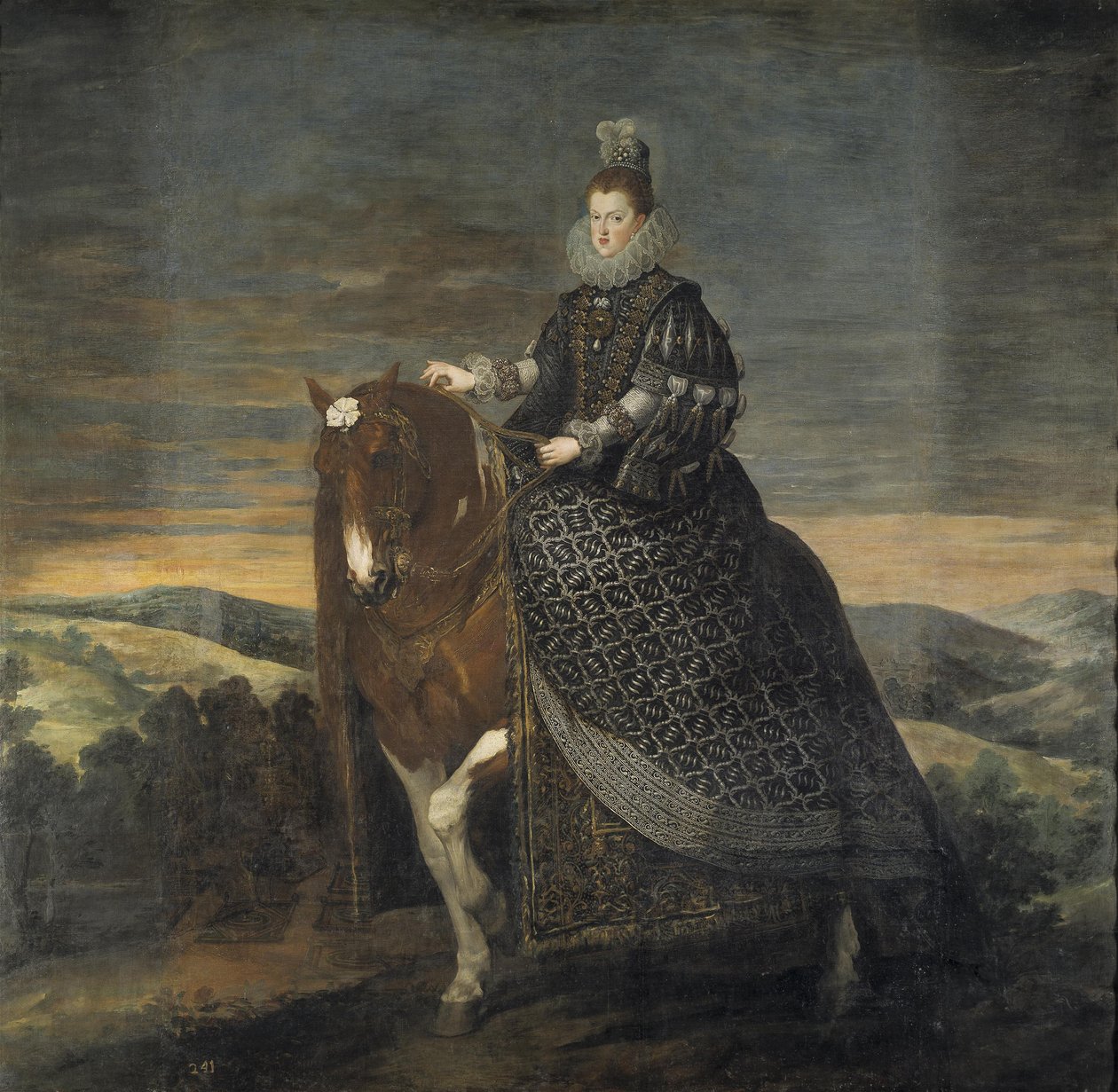 Avusturya Kraliçesi Margrethe at sırtında by Diego Velázquez