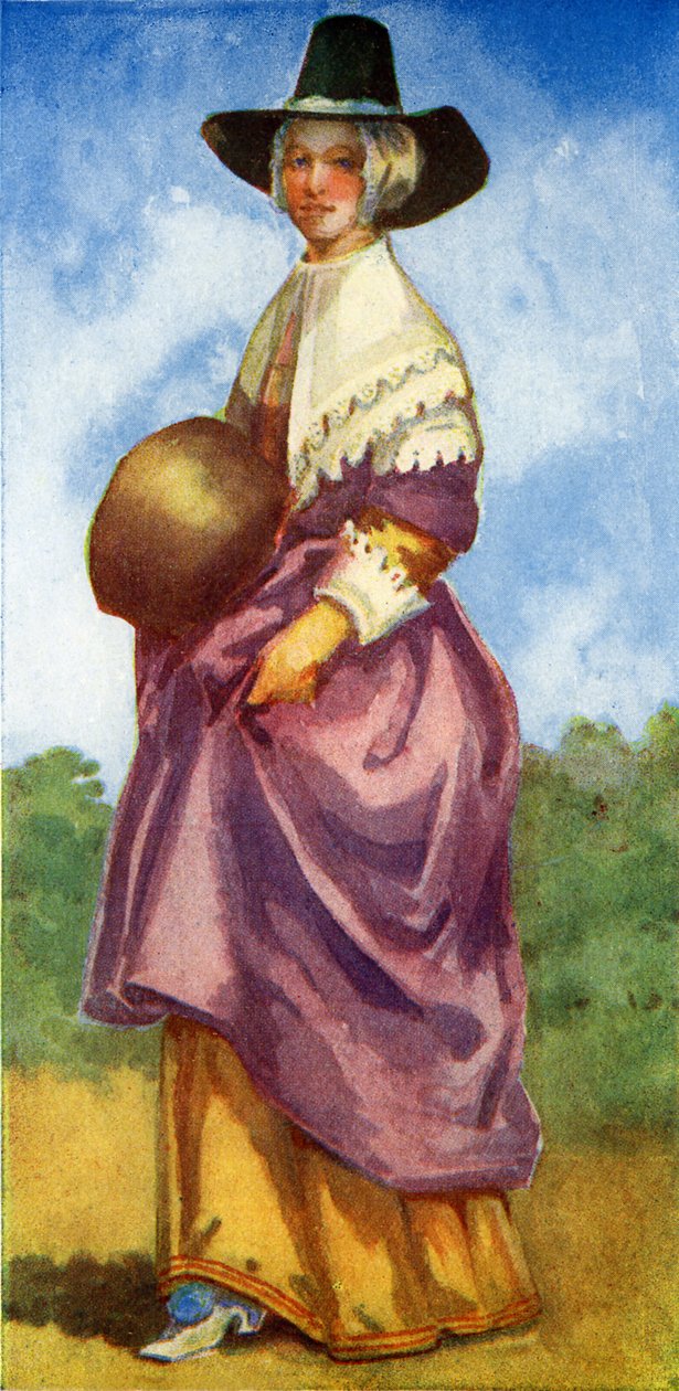Woman s costume in reign of the Cromwells (1649-1660) by Dion Clayton Calthrop