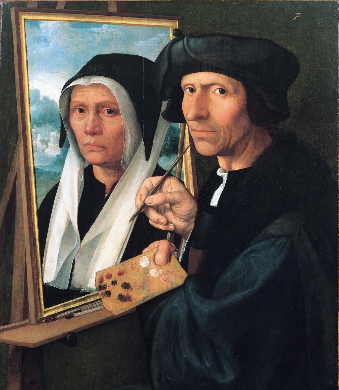 Jacob Cornelisz. van Oostsanen karısının portresini çiziyor. by Dirck Jacobsz.