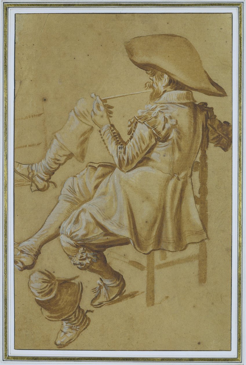 Oturarak pipo içen ve iki alt bacak by Dirck Hals