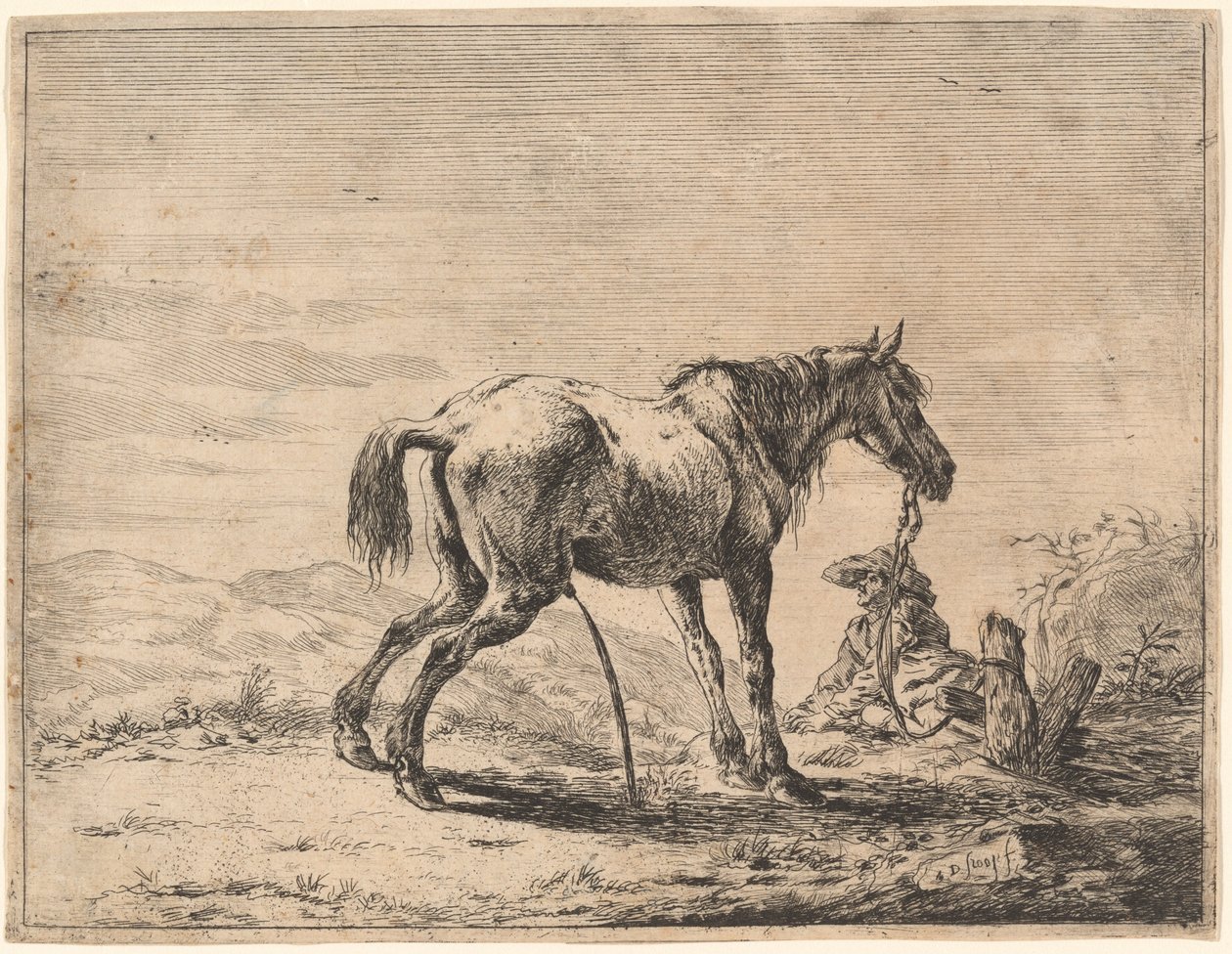 Bir Ahırın Yakınında At Yetiştirmek by Dirck Stoop