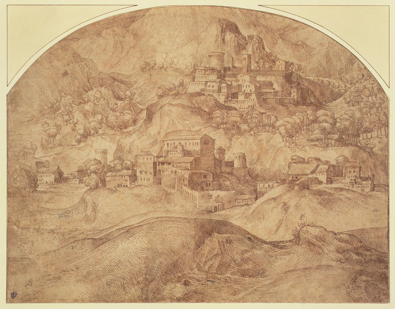 Mountainous Landscape (pen and ink) by Domenico Campagnola