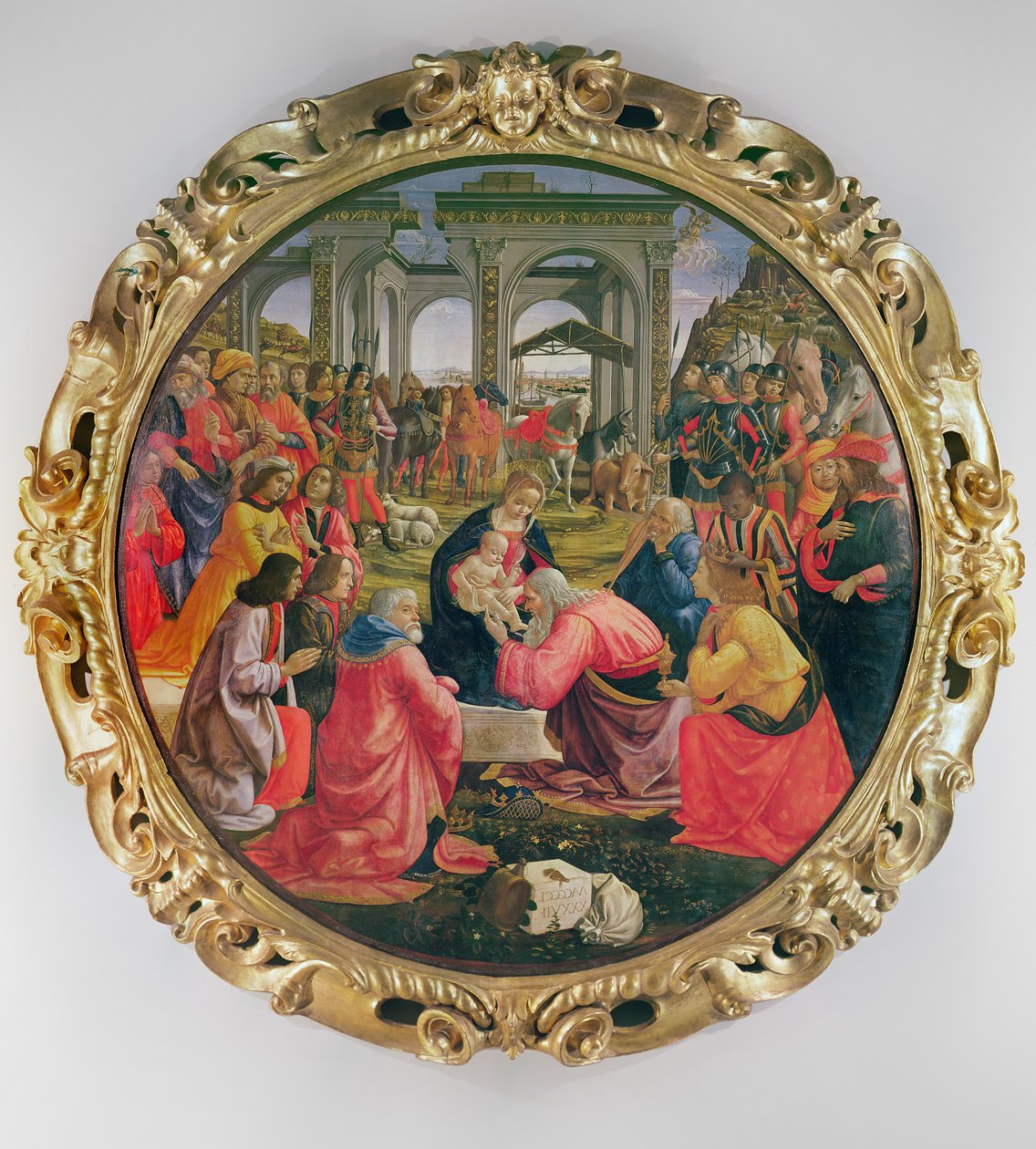 The Adoration of the Magi (with partial frame), 1487 (oil on wood) by Domenico Ghirlandaio