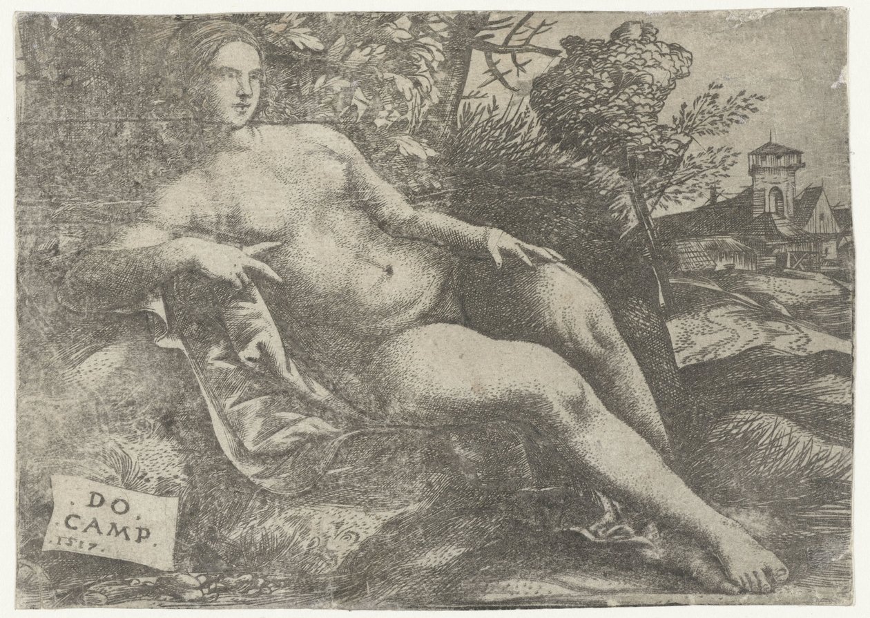 Manzarada uzanmış Venüs by Domenico Campagnola