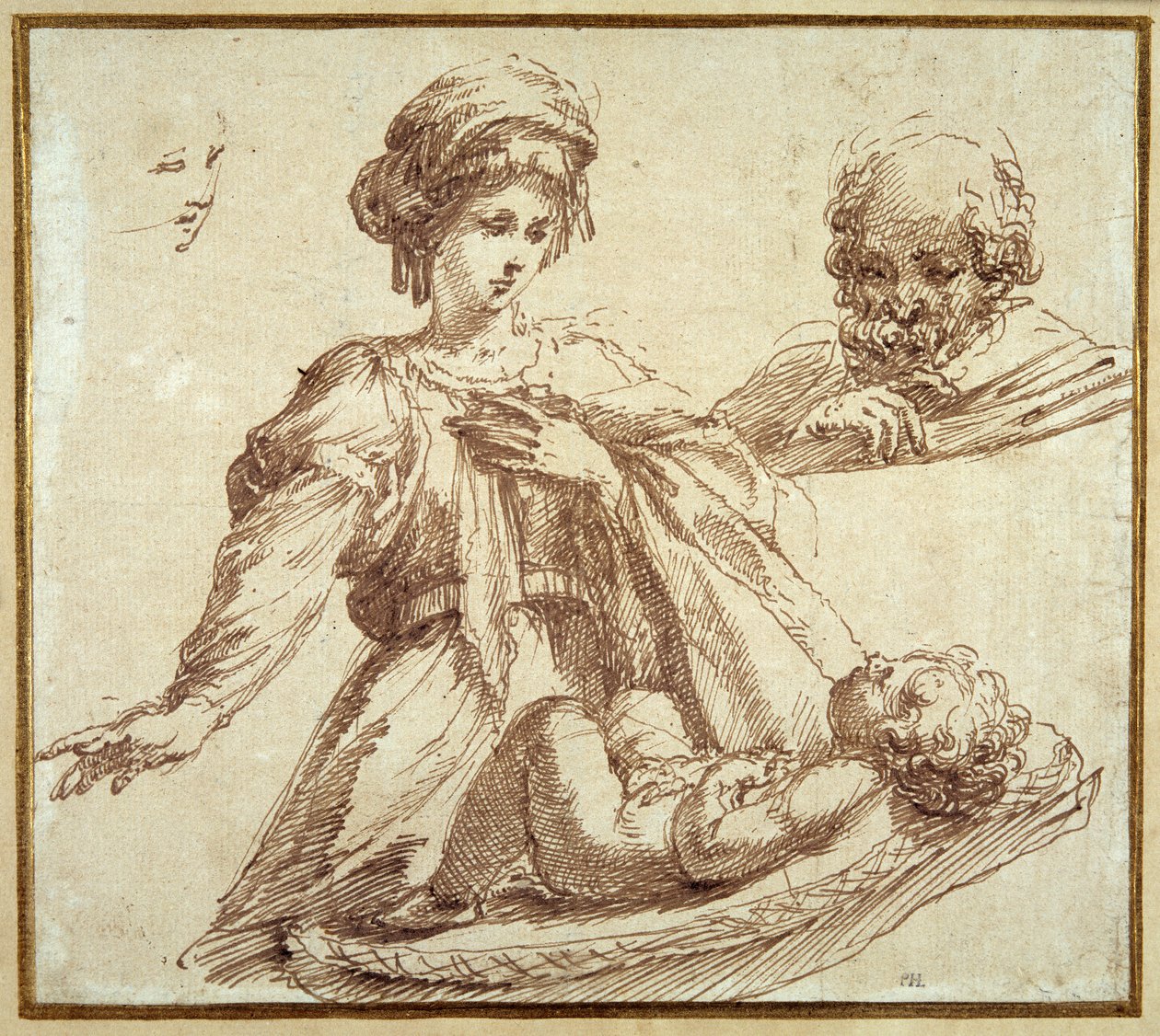Kutsal Aile (kağıt üzerinde kalem ve mürekkep) by Domenico Campagnola