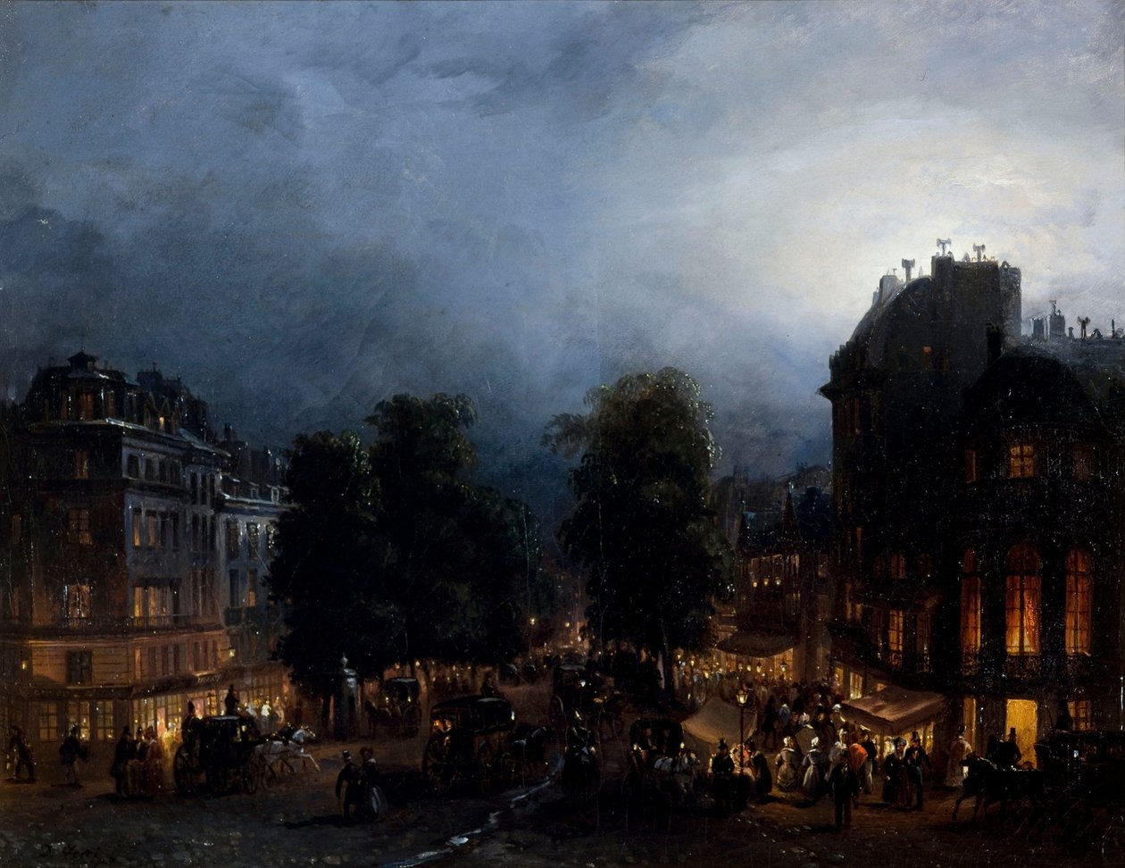 Boulevard des Italiens geceleri, yaklaşık 1835. by Domenico Ferri