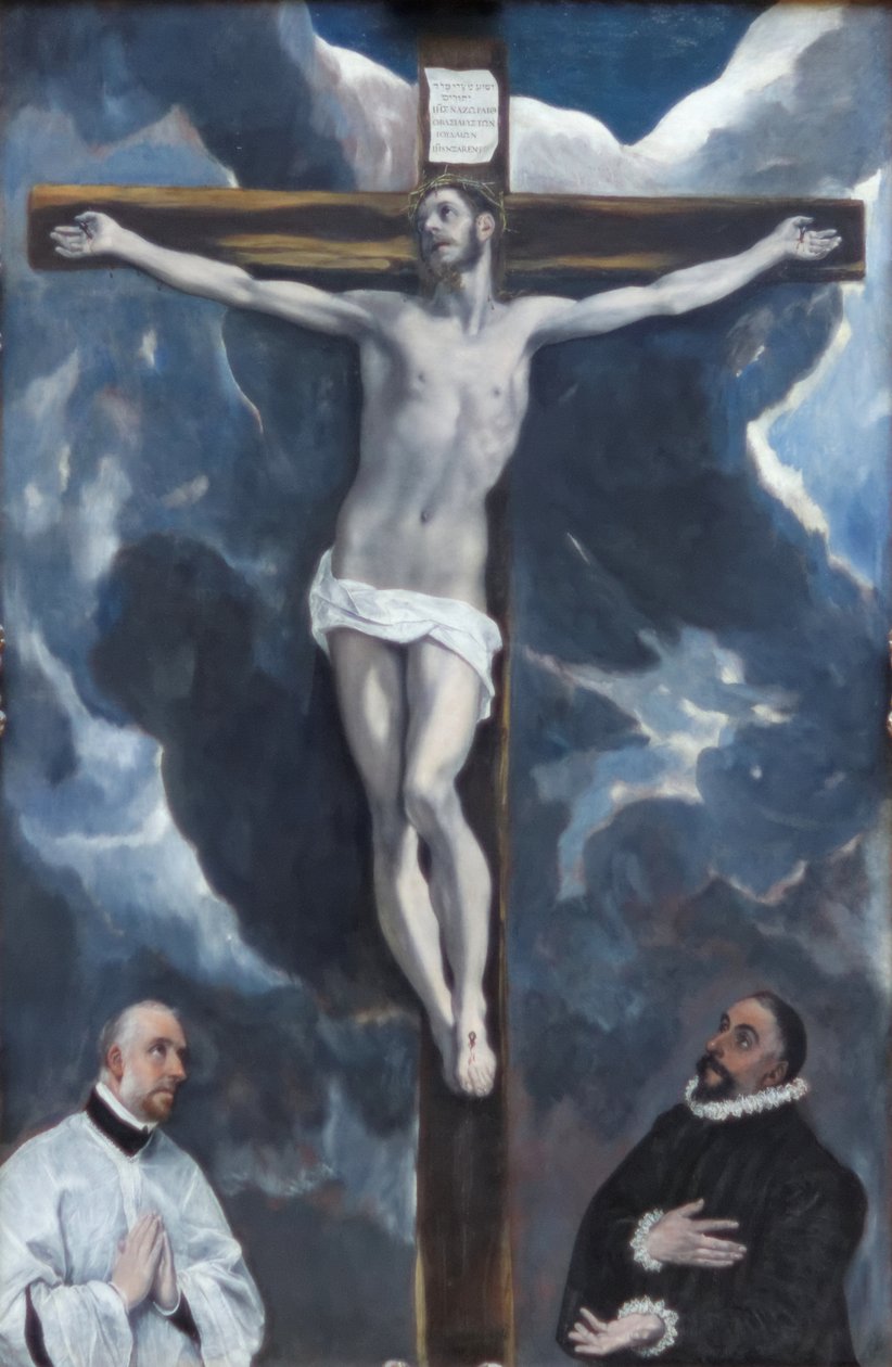 İsa çarmıhta iki bağışçı tarafından tapıldı by El Greco