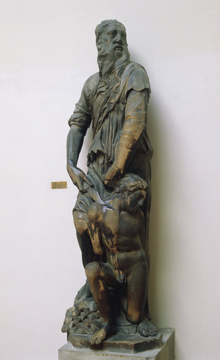 Abraham ve Isaac, 1421 (yaldızlı mermer) by Donatello