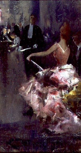 Kafe Sahnesi (panelde yağ) by Dudley Hardy