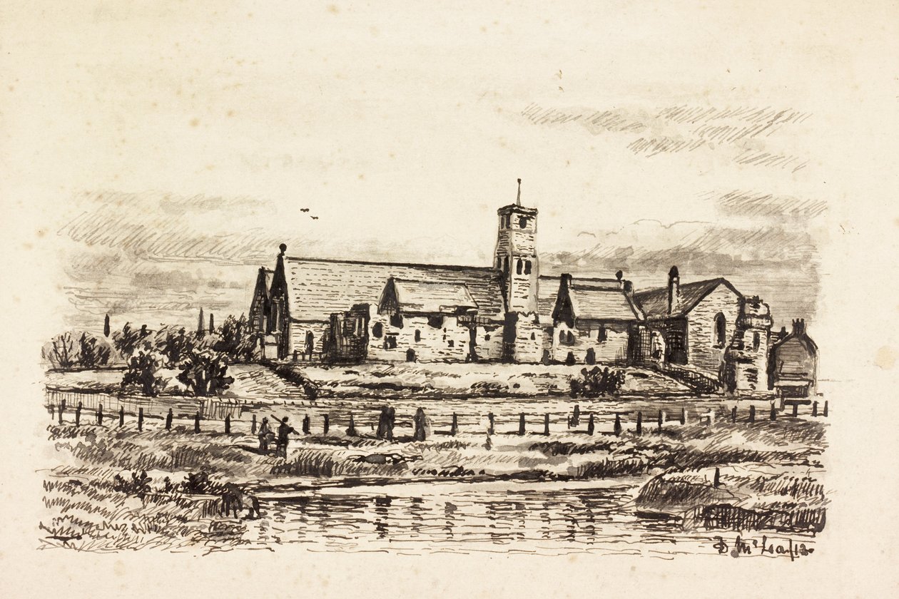 St Paul Kilisesi, Doğu Jarrow (kağıt üzerine mürekkep) by Duncan F. McLea