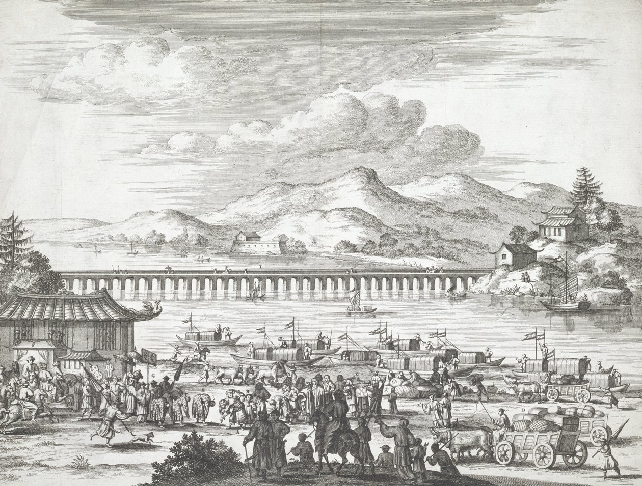Yangtze Nehri üzerindeki köprü by Dutch School