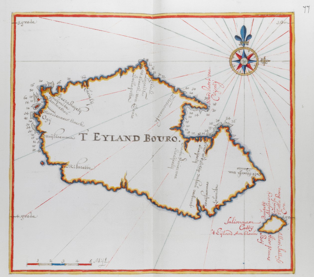 Bouro, Endonezya adasının haritası. by Dutch School