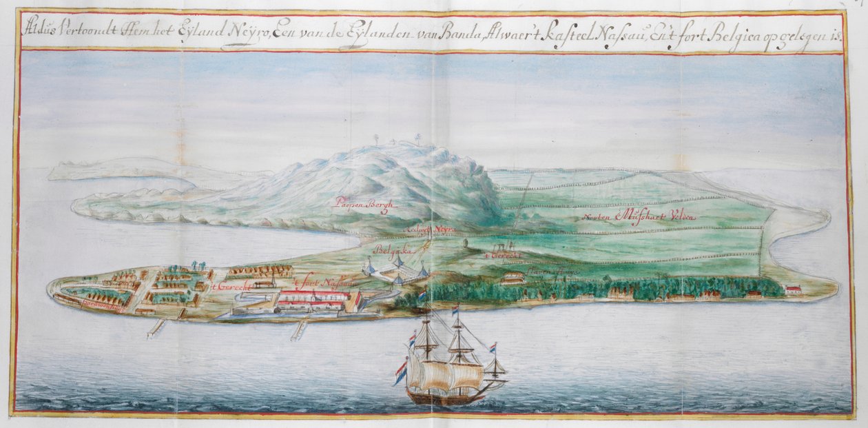 Banda adalarından birinin görünümü. by Dutch School