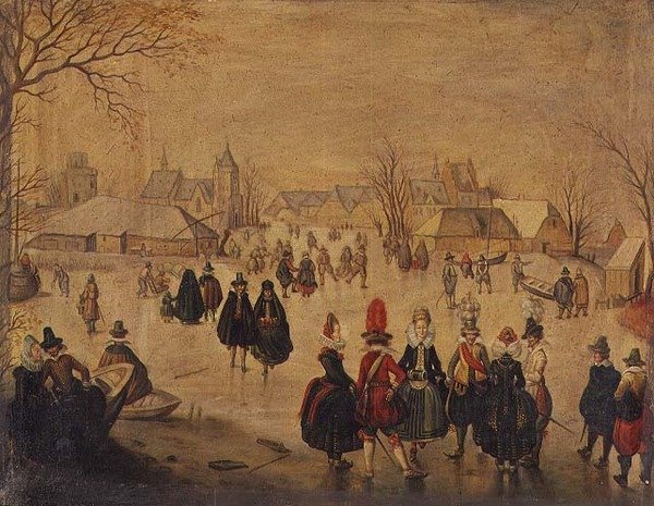 Kış Manzarası: Bir gölde şık patenciler by Dutch School