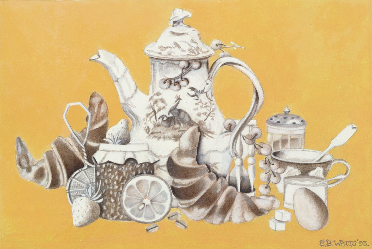 Kahvaltı, 1993 (kağıt üzerinde akrilik) by E.B. Watts