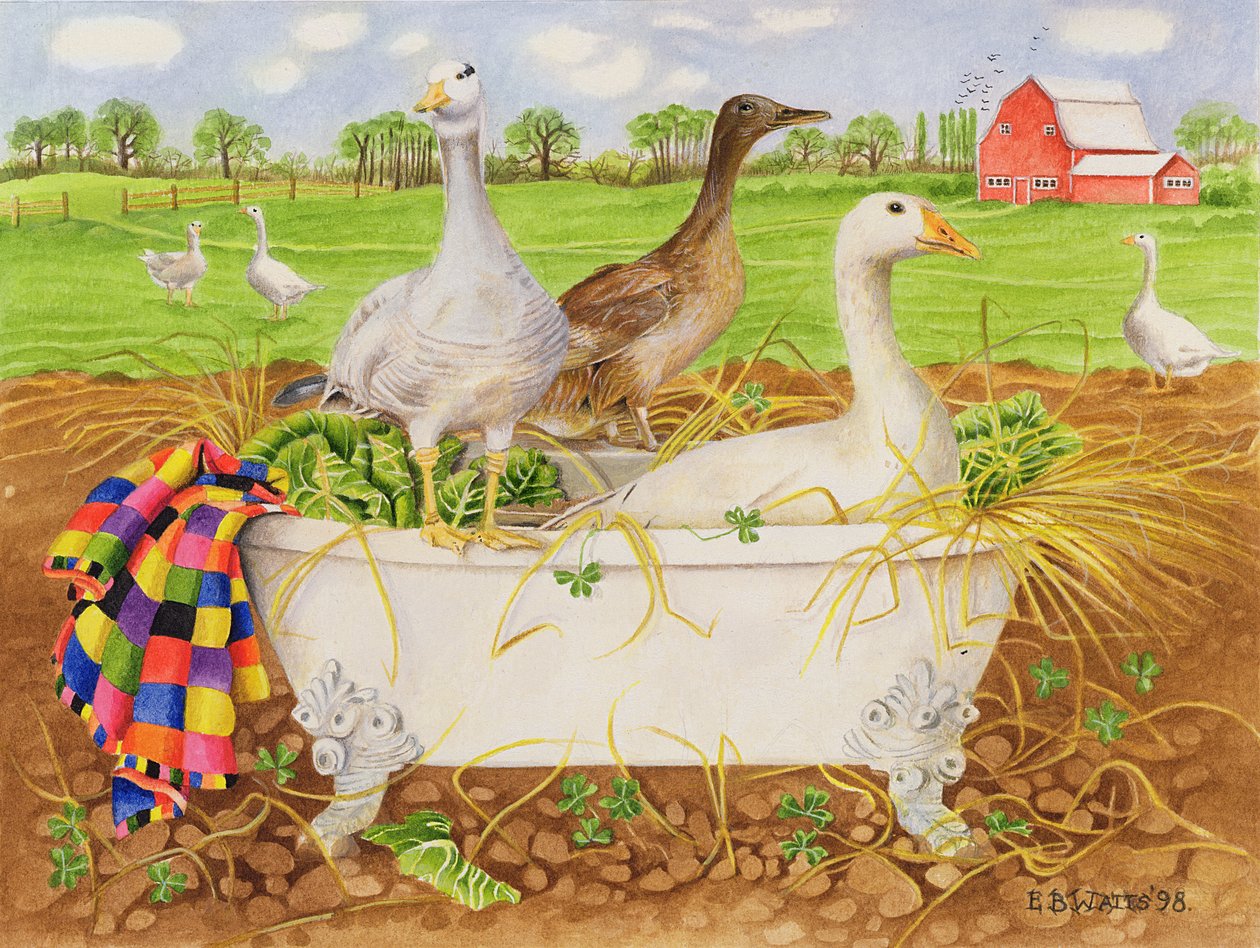 Küvette Kazlar, 1998 (kağıt üzerine akrilik) by E.B. Watts