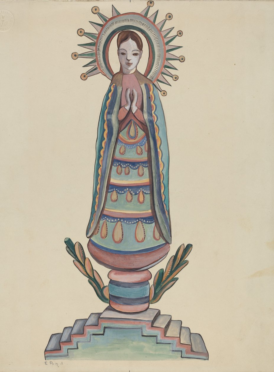 New Mexico, Bulto, Çok Renkli Ahşap Figür, 19351942. by E. Boyd