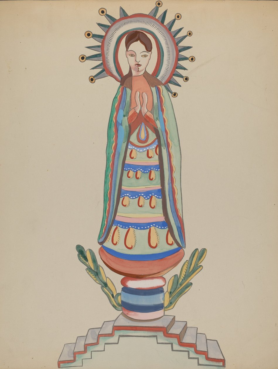 New Mexico, Bulto, Çok Renkli Ahşap Figür, 19351942. by E. Boyd