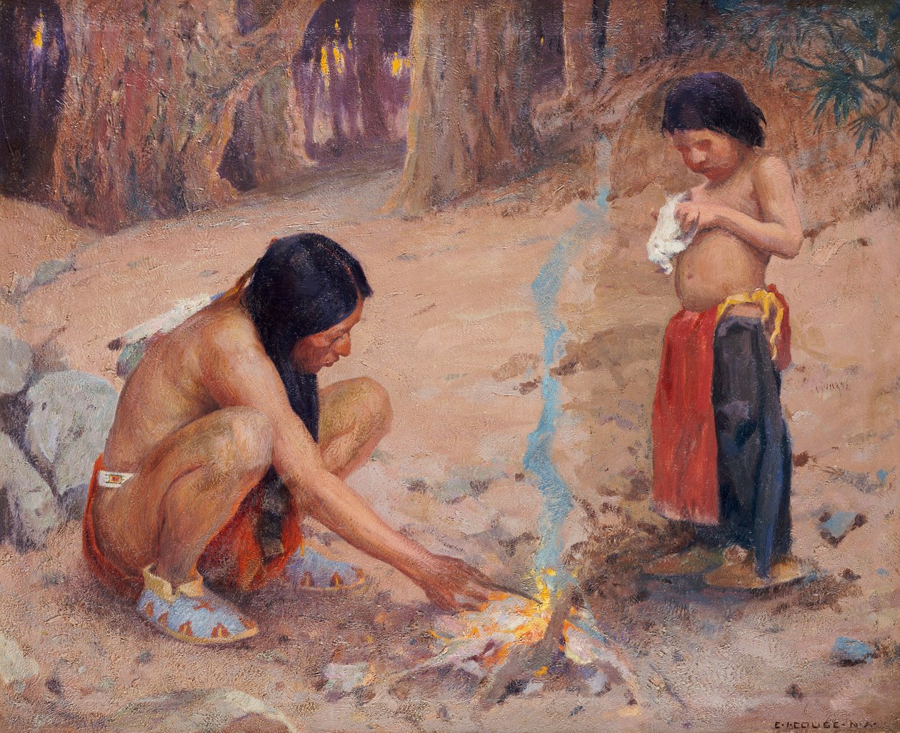 Kamp Ateşi (tuval üzerine yağlı boya) by Eanger Irving Couse