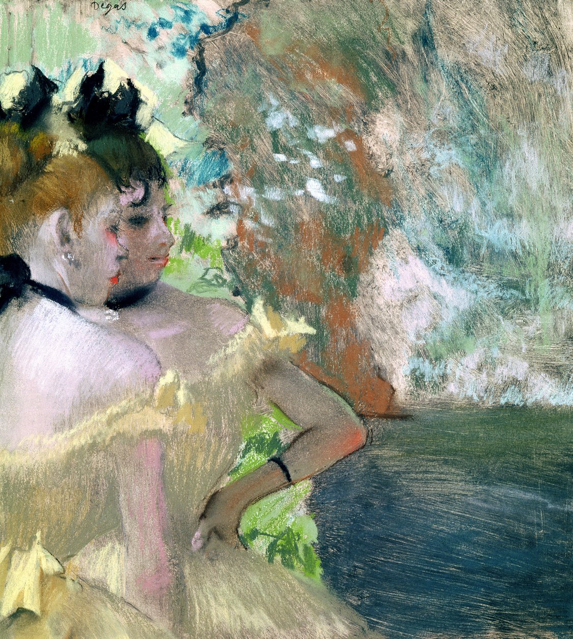 Kanatlardaki Dansçılar (kağıt üzerinde pastel) by Edgar Degas