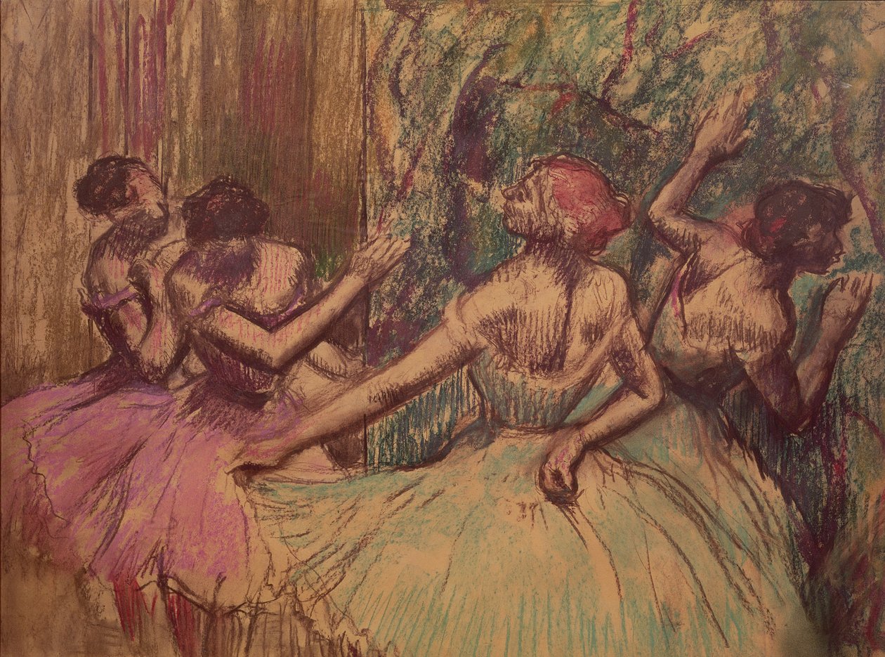 Kanatlardaki Dansçılar, c.1897-1901 (kağıt üzerinde kömür ve pastel) by Edgar Degas