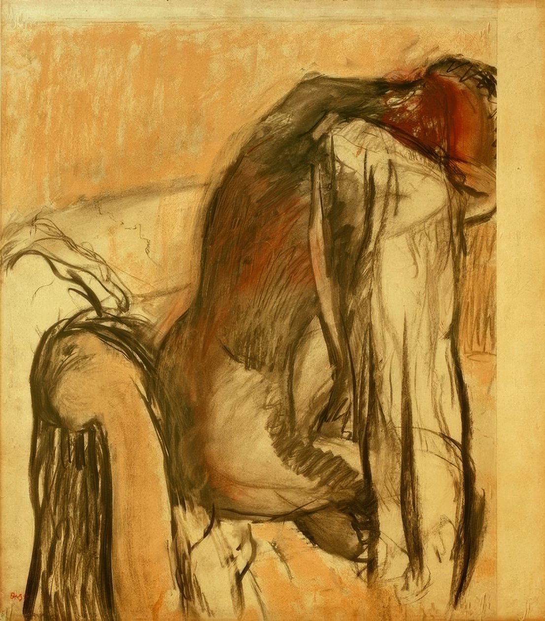 Banyodan sonra; kadın kendini kurutur by Edgar Degas