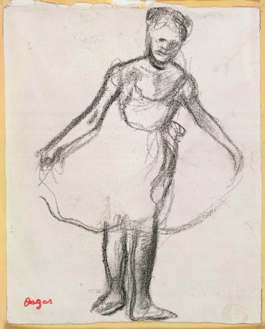 Ayakta Dansçı Tutarak Tutu (kağıt üzerinde kömür) by Edgar Degas