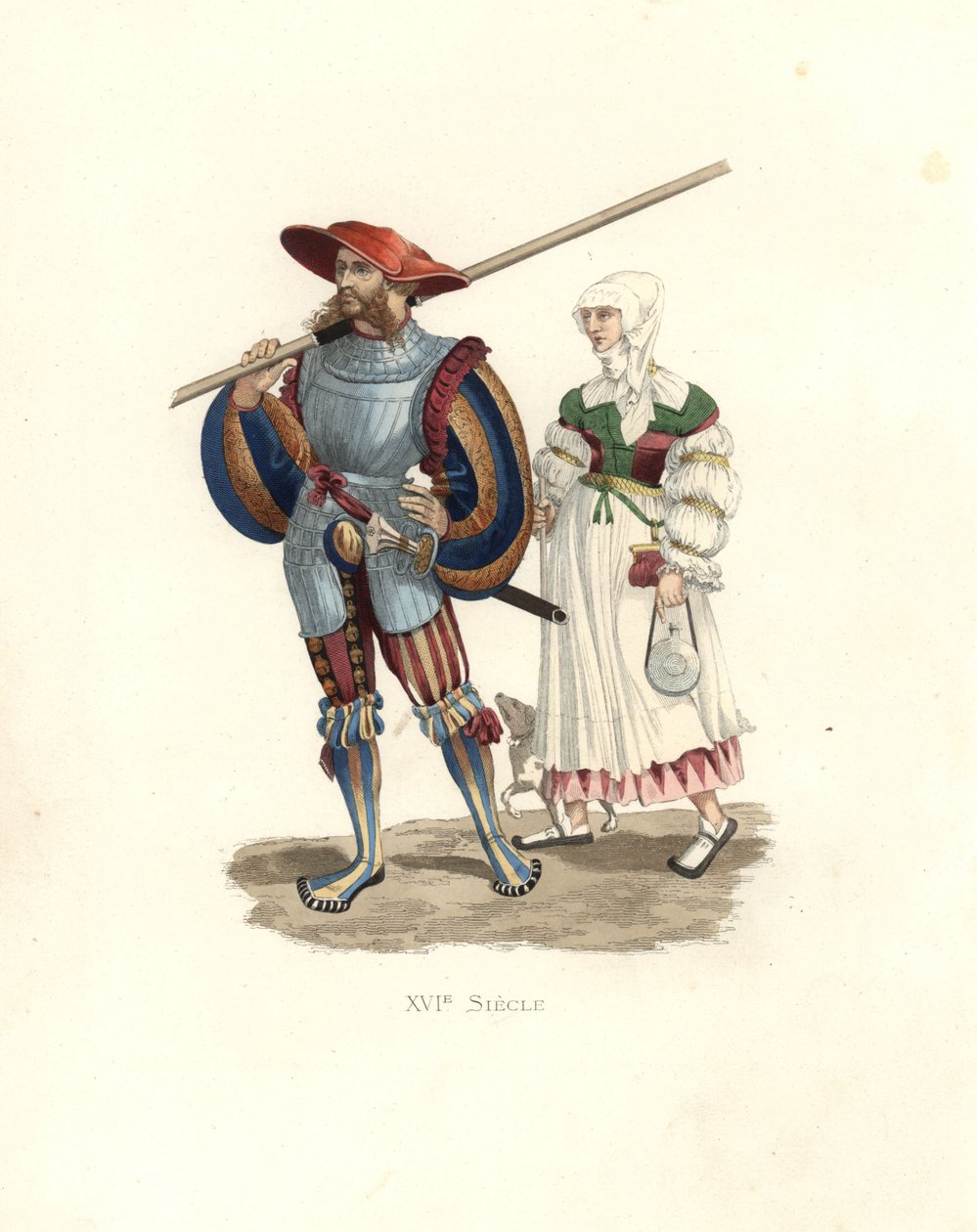 Alman mızraklı ve köylü kadın by Edmond Lechevallier Chevignard