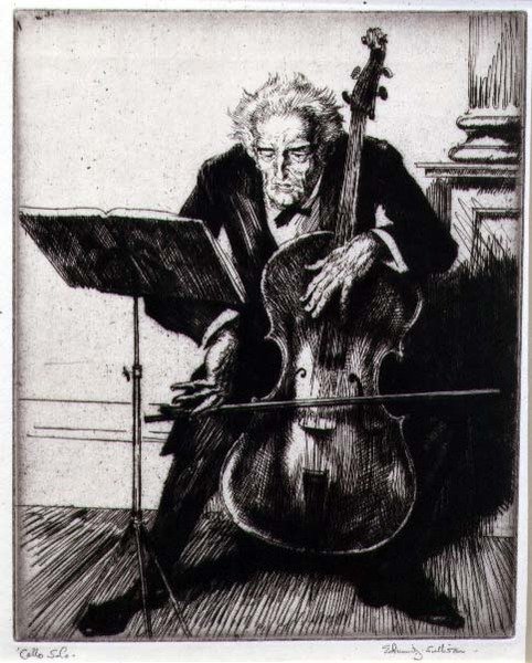 Çello Solo (gravür) by Edmund Joseph Sullivan