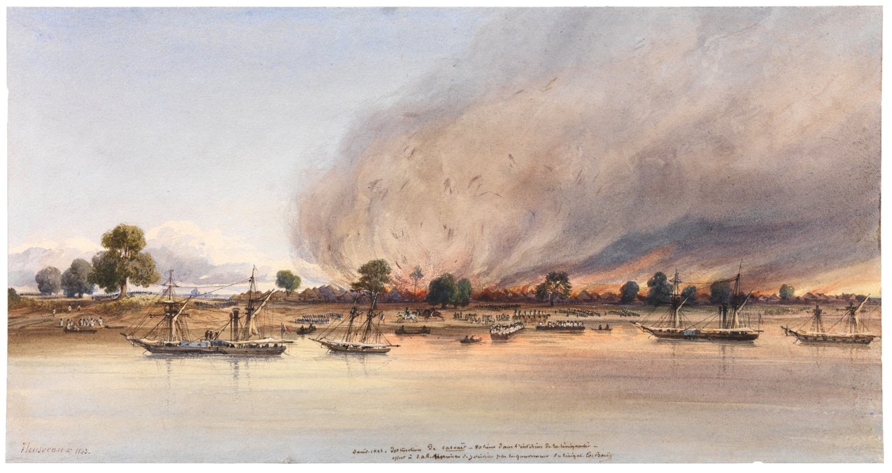 Senegal'deki Cascas kasabasının yıkımı, 1843 by Edouard Auguste Nousveaux