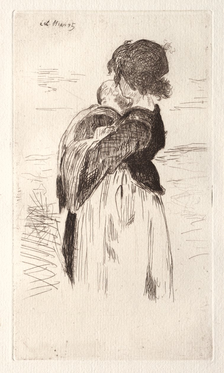 Bir bebek tutan küçük kız. by Édouard Manet