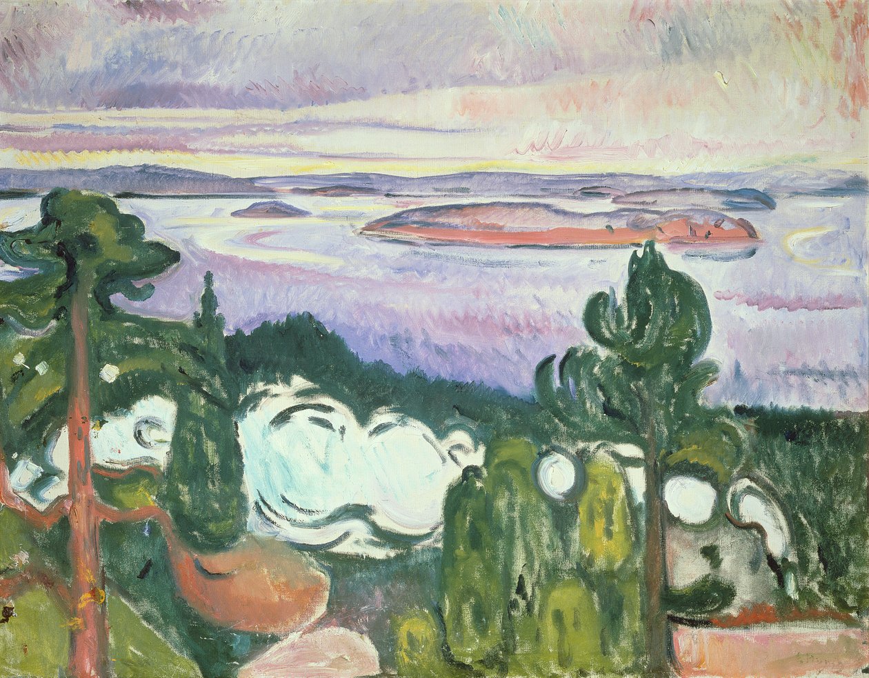 Oslofjord - Kuzey Sahili (Demiryolu, Tren, Dumanlı Manzara) 1910 by Edvard Munch