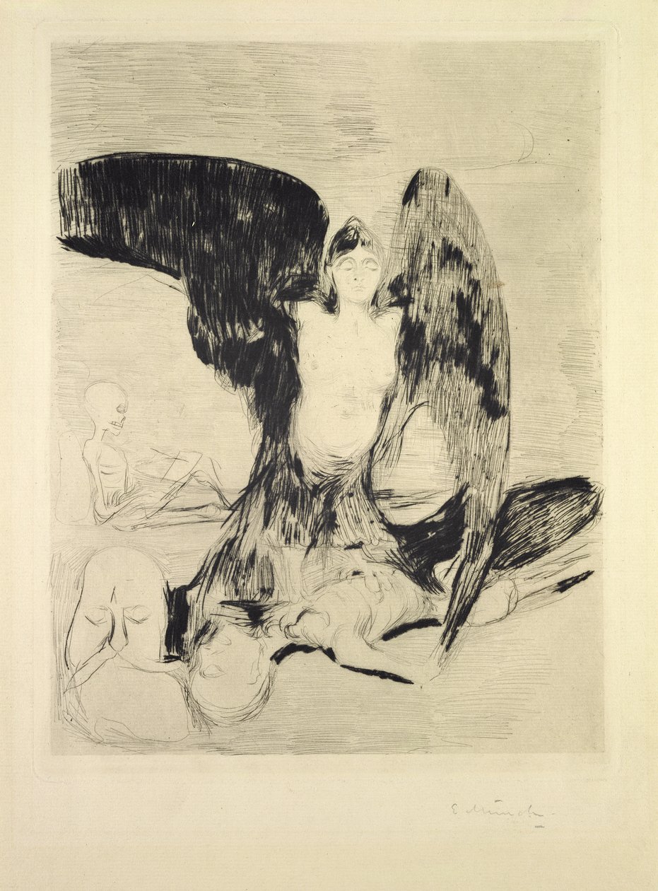 Vampir, 1894 (kağıt üzerine Hint mürekkebi) by Edvard Munch