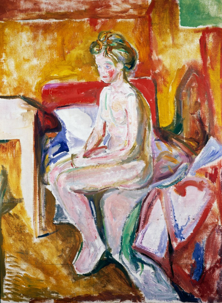 Yatağın kenarında çıplak by Edvard Munch